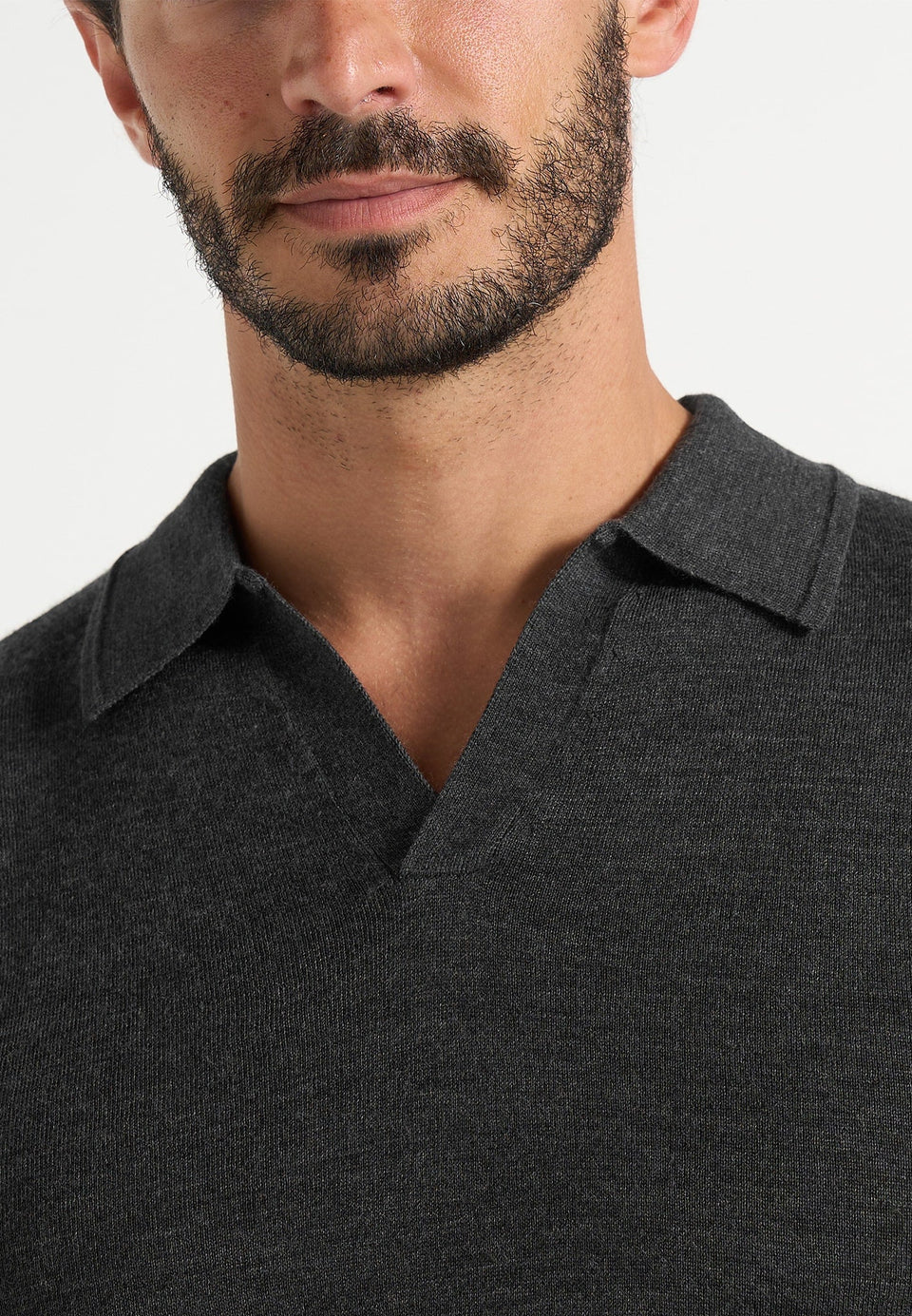 Lois - Merino Wool Long Sleeve Revere Polo Shirt - Grey