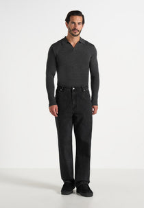Lois - Merino Wool Long Sleeve Revere Polo Shirt - Grey
