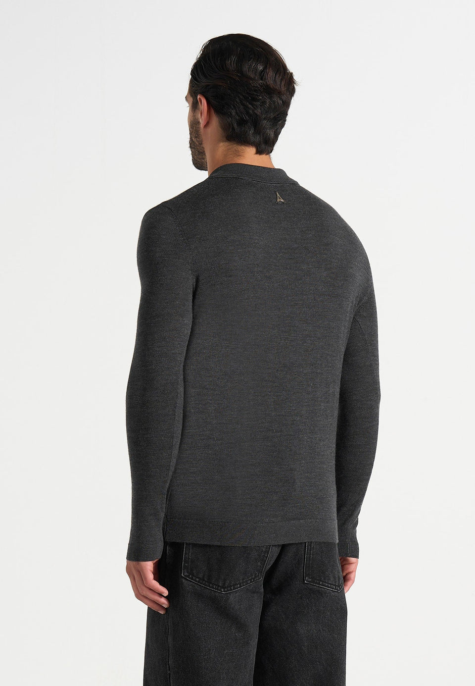 Lois - Merino Wool Long Sleeve Revere Polo Shirt - Grey