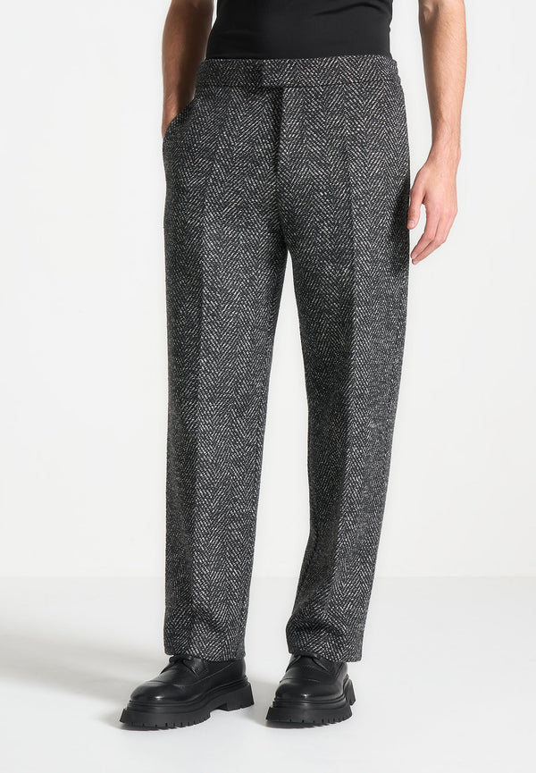 Brushed Herringbone Trousers - Black