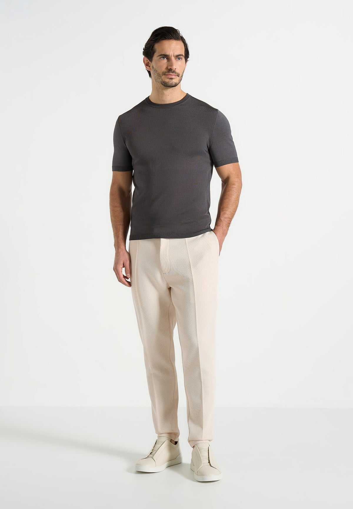 TS010 - Luxe Knitted T-Shirt - Charcoal