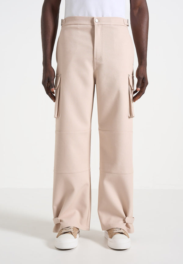 Mathis - Twill Signature Wide Leg Cargo Trousers - Beige