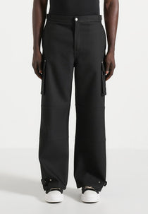 Mathis - Twill Signature Wide Leg Cargo Trousers - Black