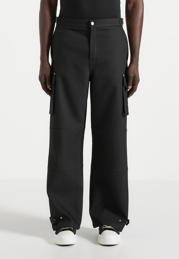 Mathis - Twill Signature Wide Leg Cargo Trousers - Black