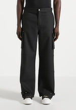 Mathis - Twill Signature Wide Leg Cargo Pants - Black