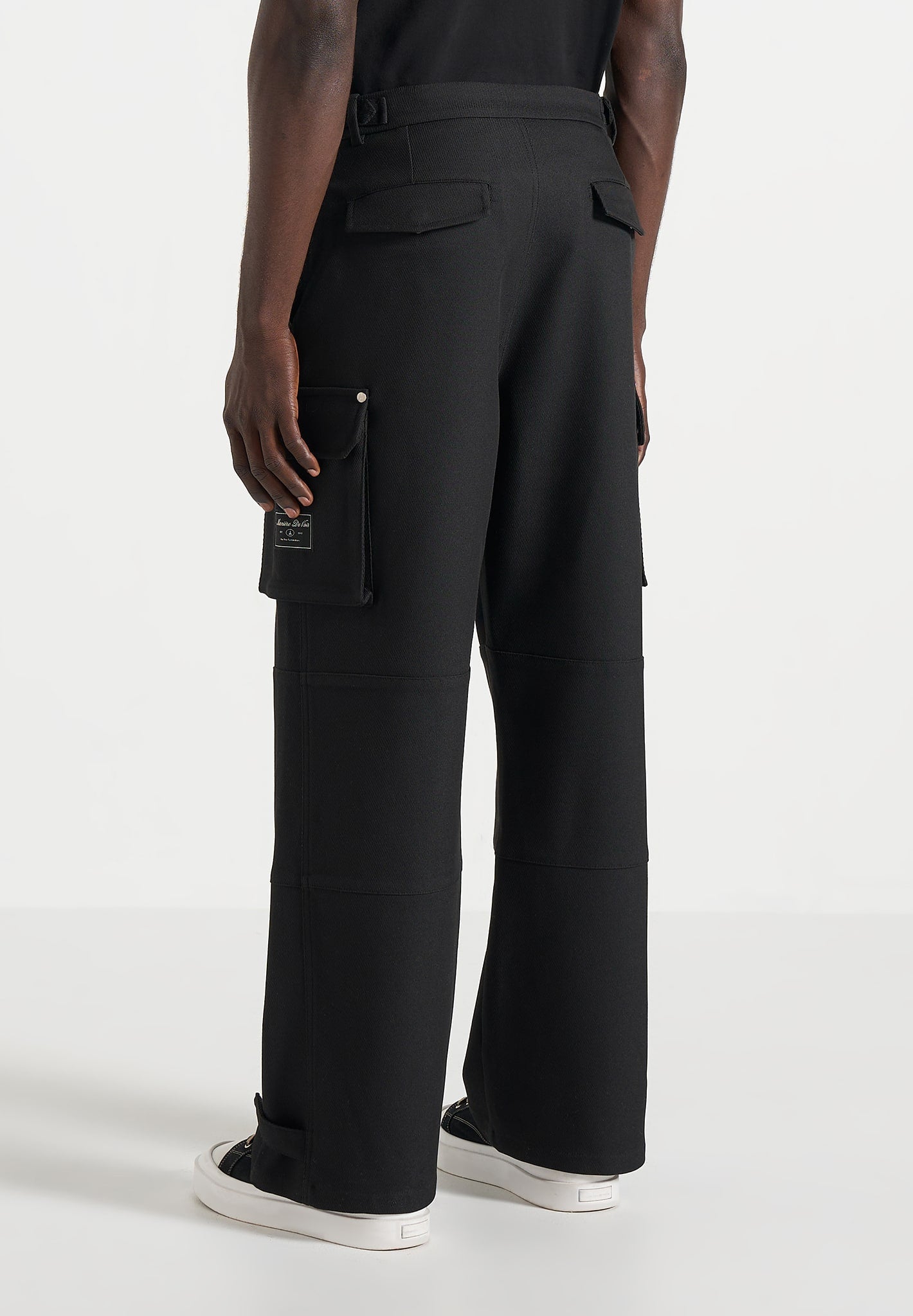 Mathis - Twill Signature Wide Leg Cargo Pants - Black