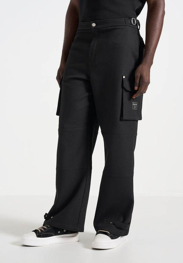 Mathis - Twill Signature Wide Leg Cargo Trousers - Black