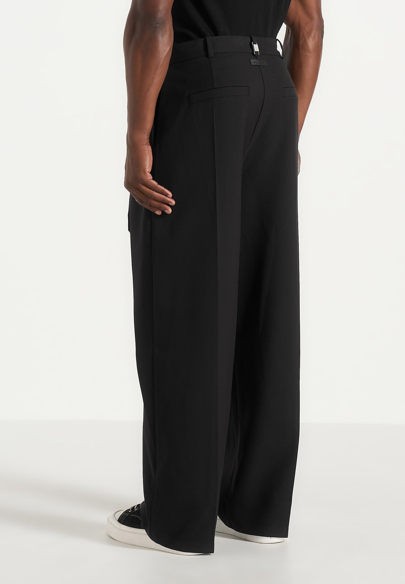 Charles - Wide Fit Wrap Leg Tailored Pants - Black