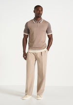Cole - Colour Block Zip Polo Shirt - Taupe