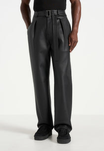 Serge - Relaxed Fit Leather Pleated Pants - Black