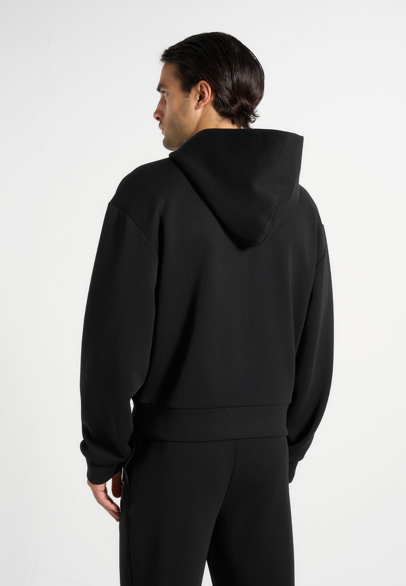 Ray - Unisex Neoprene Cropped Zip Hoodie - Black