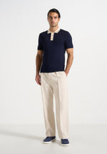 Roux - Contrast Detail Luxe Knit Polo Shirt - Navy
