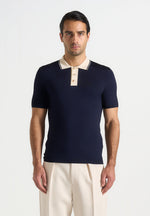 Roux - Contrast Detail Luxe Knit Polo Shirt - Navy