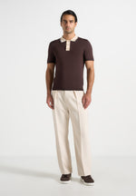 Roux - Contrast Detail Luxe Knit Polo Shirt - Brown
