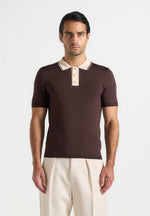 Roux - Contrast Detail Luxe Knit Polo Shirt - Brown
