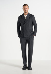 Gaston - Double Breasted Pinstripe Wool-Blend Suit Blazer - Dark Grey