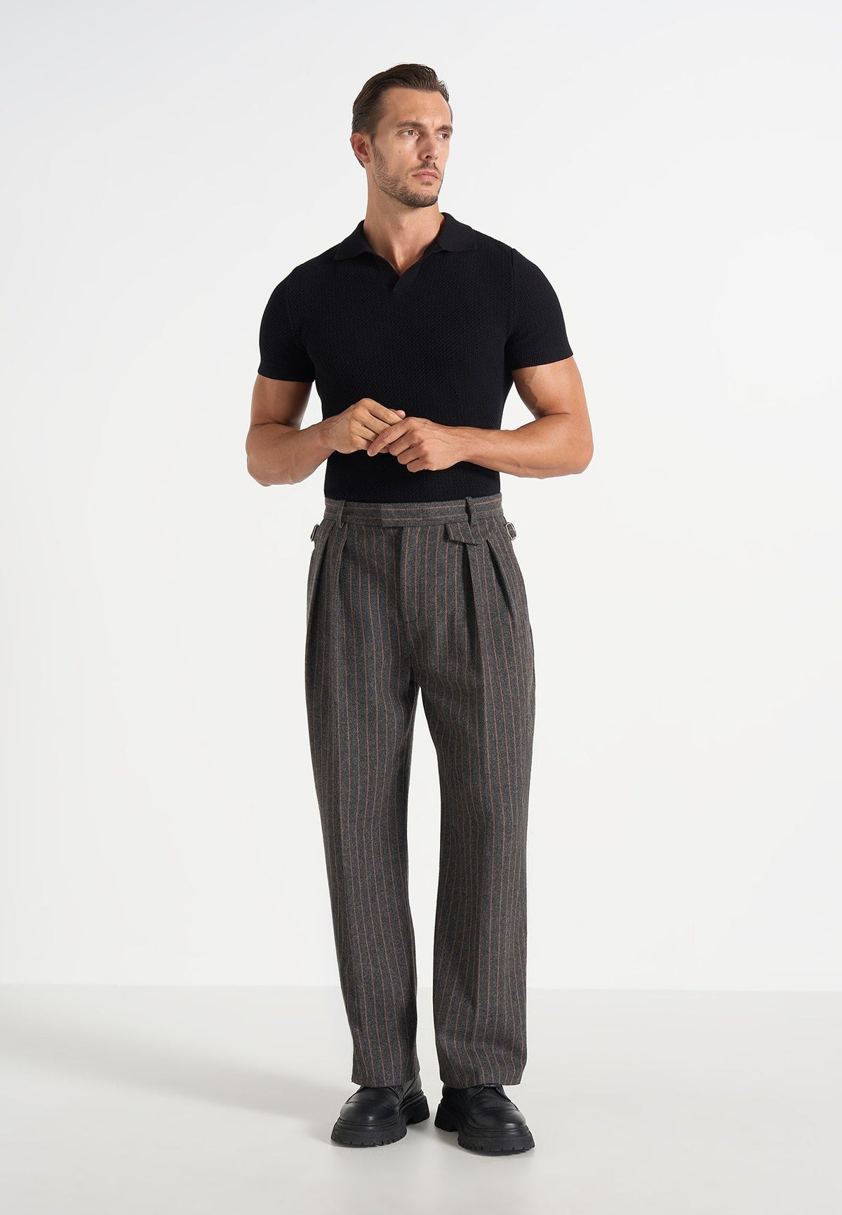 Pierre - Twin Pleat Wool Pinstripe Pants - Grey