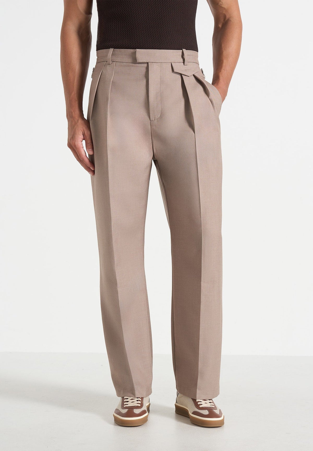 Pierre - Twin Pleat Tailored Pants - Taupe