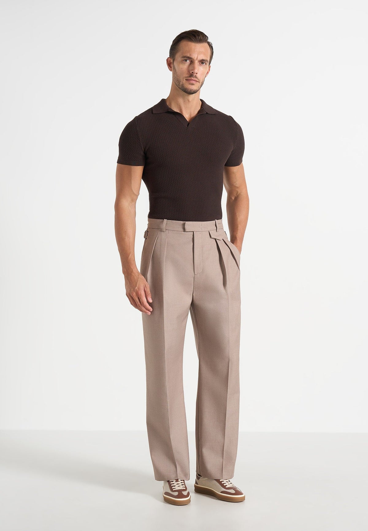 Pierre - Twin Pleat Tailored Pants - Taupe