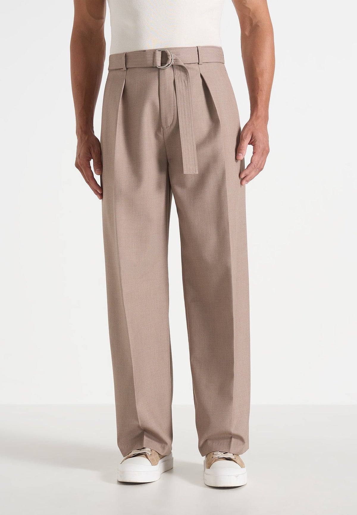Loic - Wide Leg Tailored Pants With Belt - Taupe