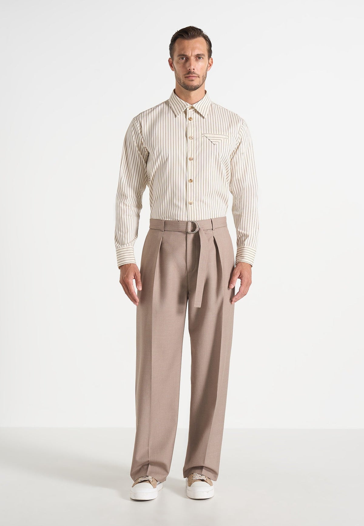 Loic - Wide Leg Tailored Pants With Belt - Taupe