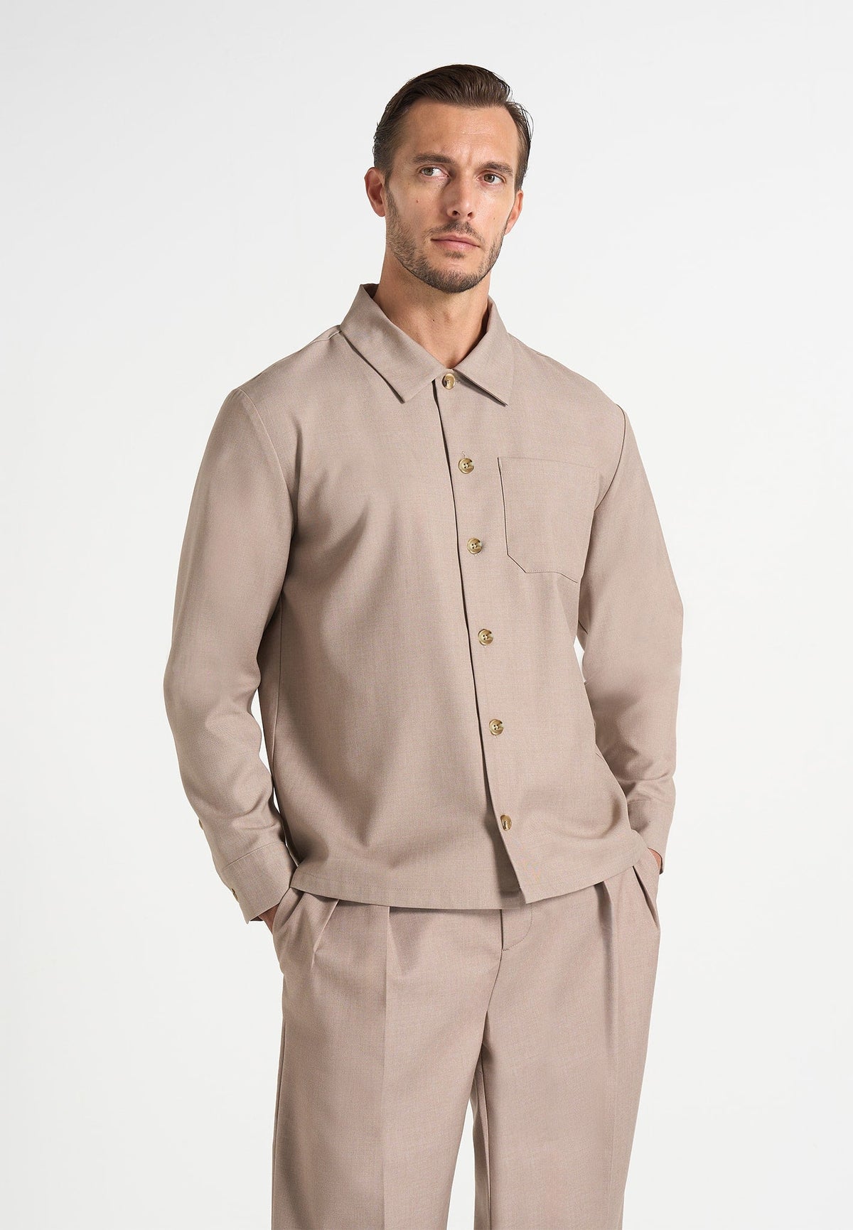 Valentin - Classic Tailored Long Sleeve Shirt - Taupe