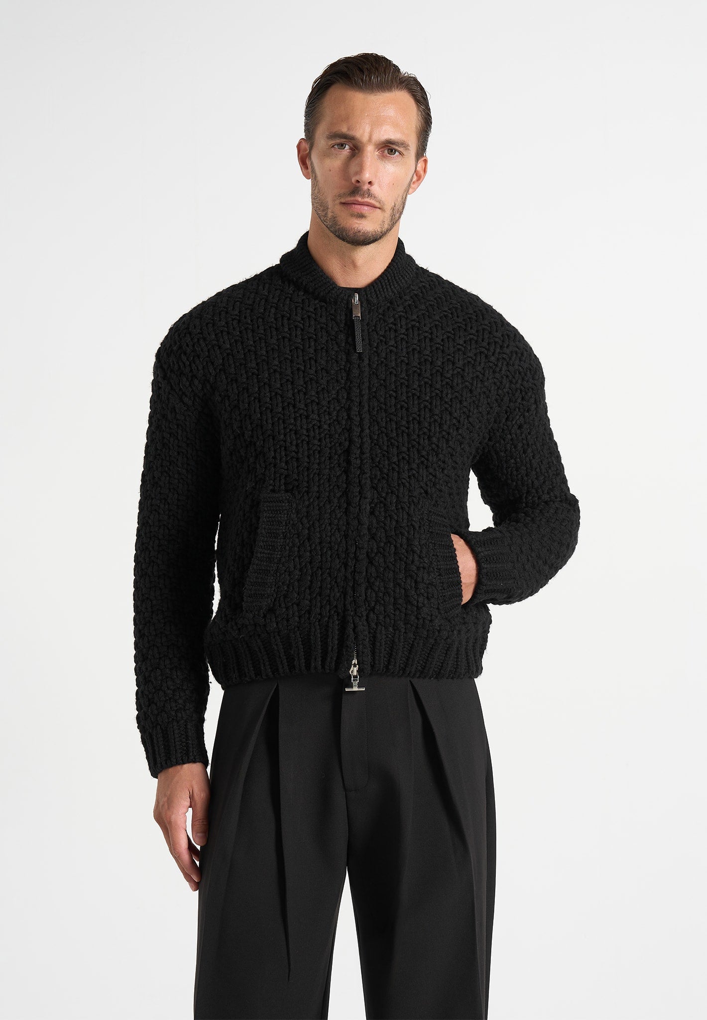 darel-speckled-knit-bomber-jacket-black