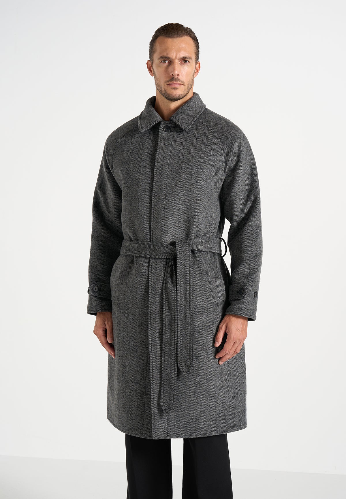 Alfie - Reversible Belted Wool-Blend Car Coat - Grey / Black
