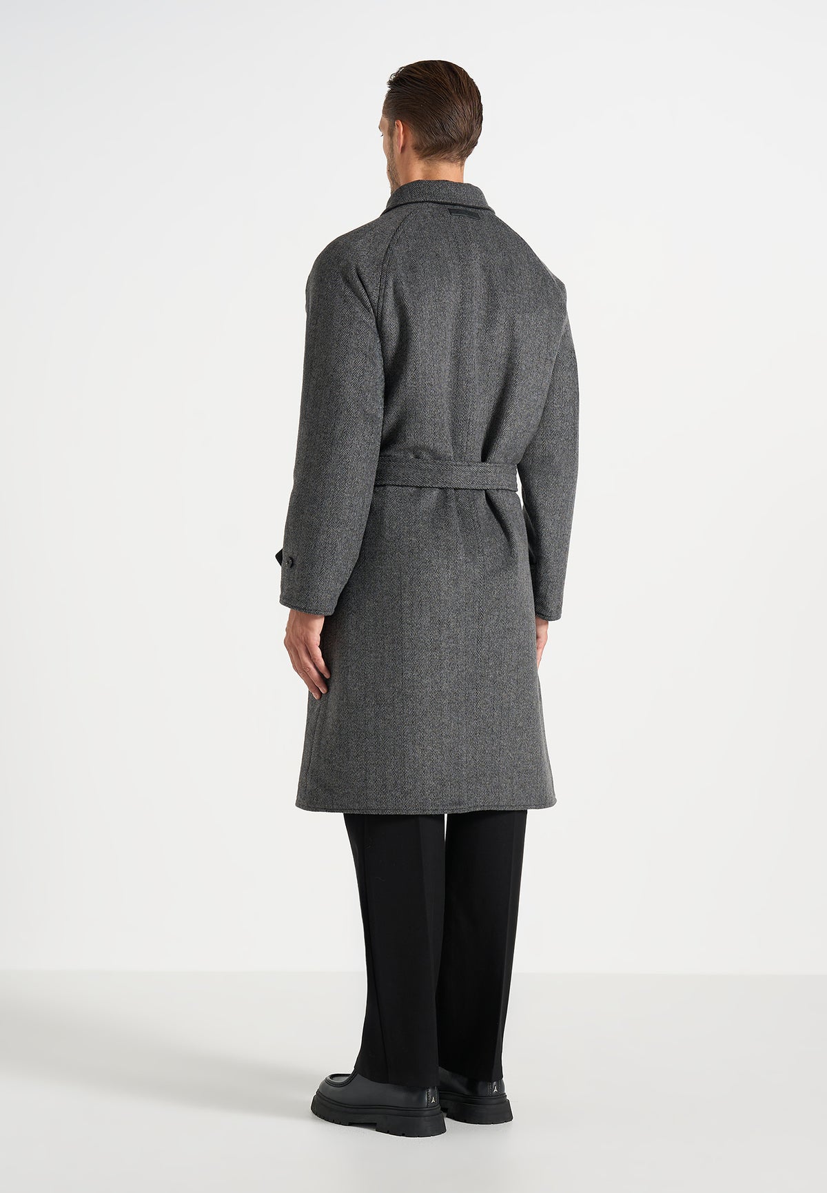 Alfie - Reversible Belted Wool-Blend Car Coat - Grey / Black