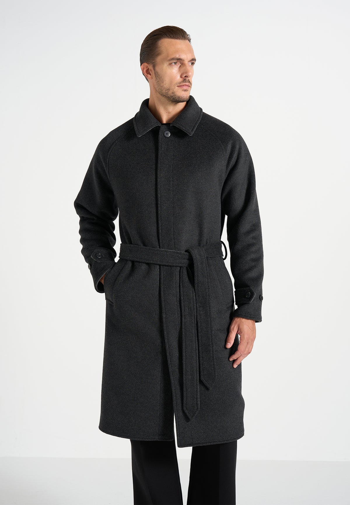 Alfie - Reversible Belted Wool-Blend Car Coat - Grey / Black