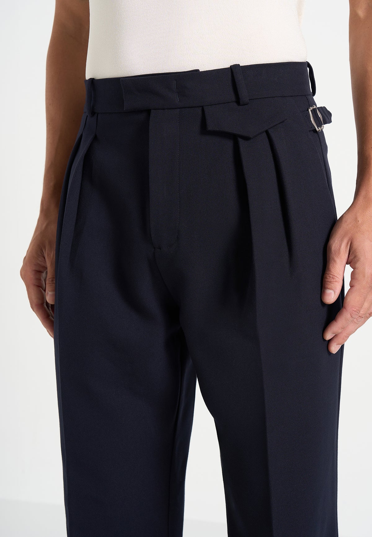Pierre - Twin Pleat Tailored Wool-Blend Pants - Dark Navy