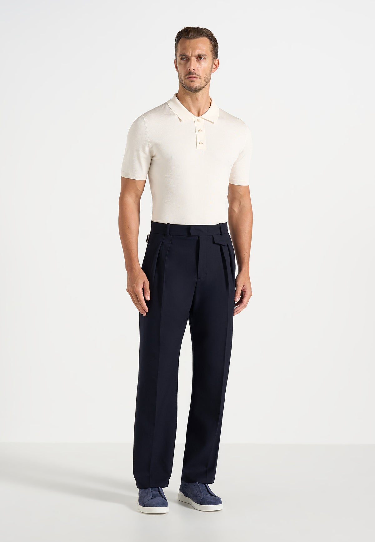 Pierre - Twin Pleat Tailored Wool-Blend Pants - Dark Navy