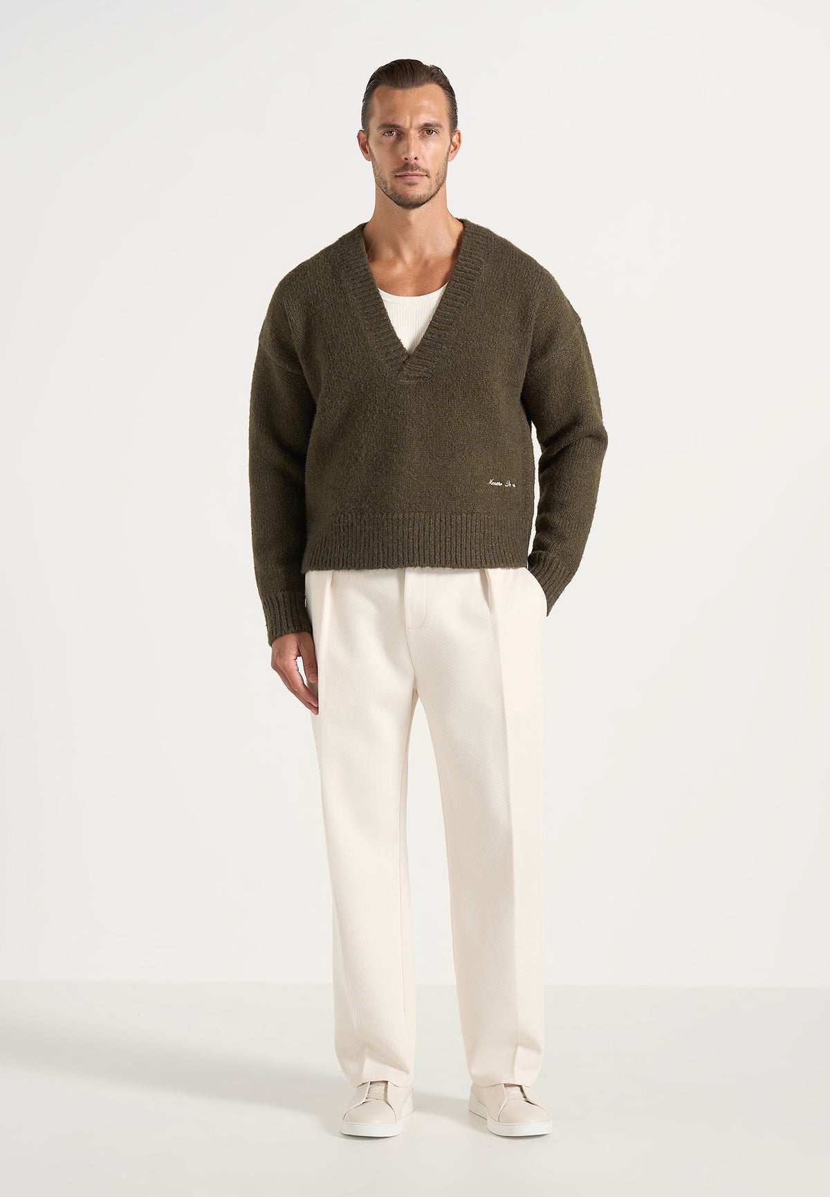 Chad - V-Neck Wool-Blend Knit Jumper - Olive