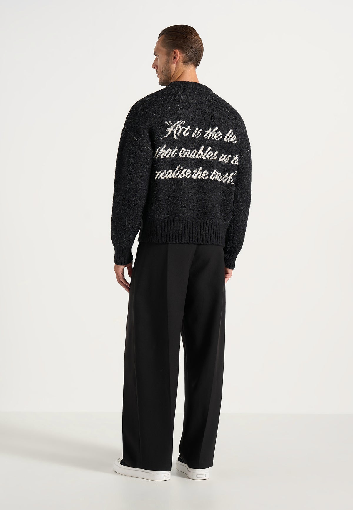 Kamil - Art Slogan Speckled Brushed Wool-Blend Knit Jumper - Black