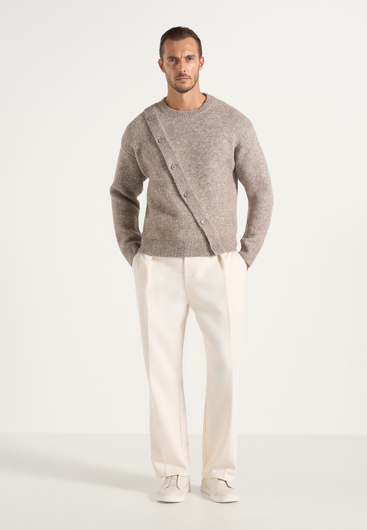 Theo - Asymmetric Brushed Wool-Blend Knit Jumper - Taupe