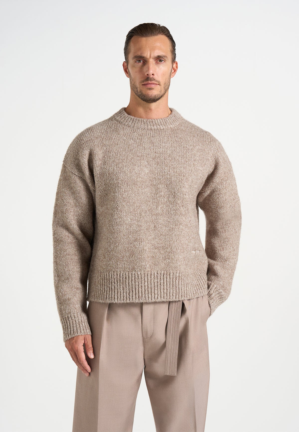 KW001 - Brushed Wool-Blend Knit Signature Jumper - Beige