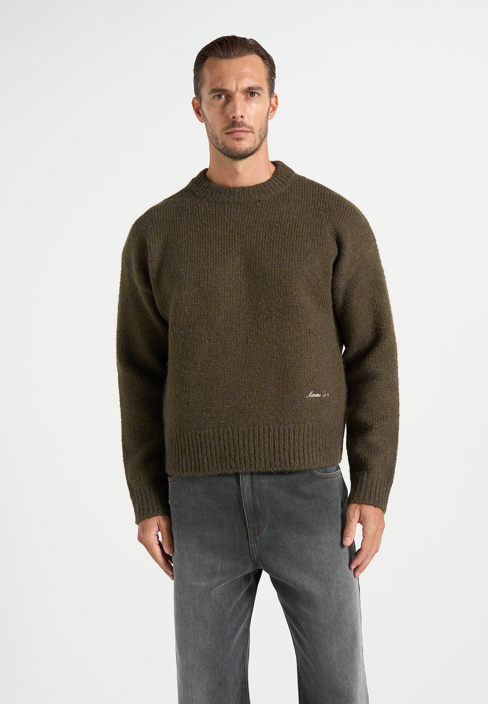 KW001 - Brushed Wool-Blend Knit Signature Jumper - Olive