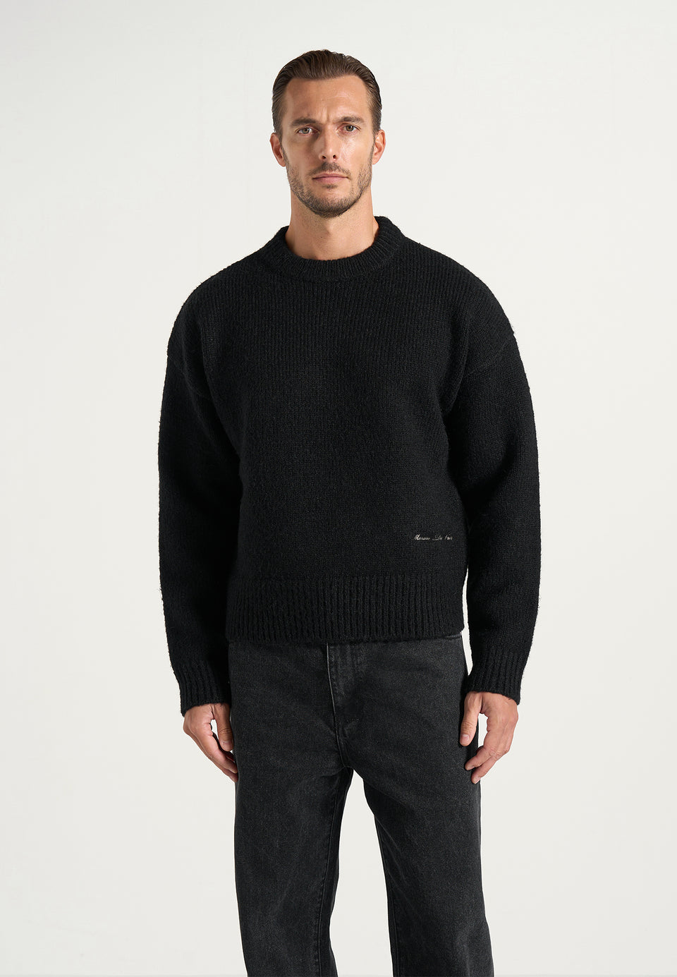 KW001 - Brushed Wool-Blend Knit Signature Jumper - Black