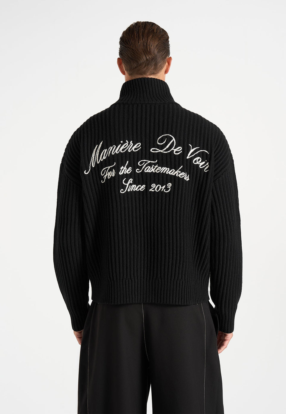 Kyle - Unisex Applique Detail Ribbed Knit Jacket - Black