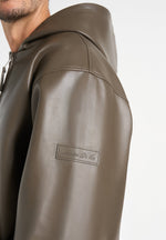 Jude - Unisex Leather Zip-Through Hooded Jacket - Olive
