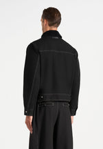 Nino - Unisex Clasp Detail Contrast Stitch Gabardine Jacket - Black