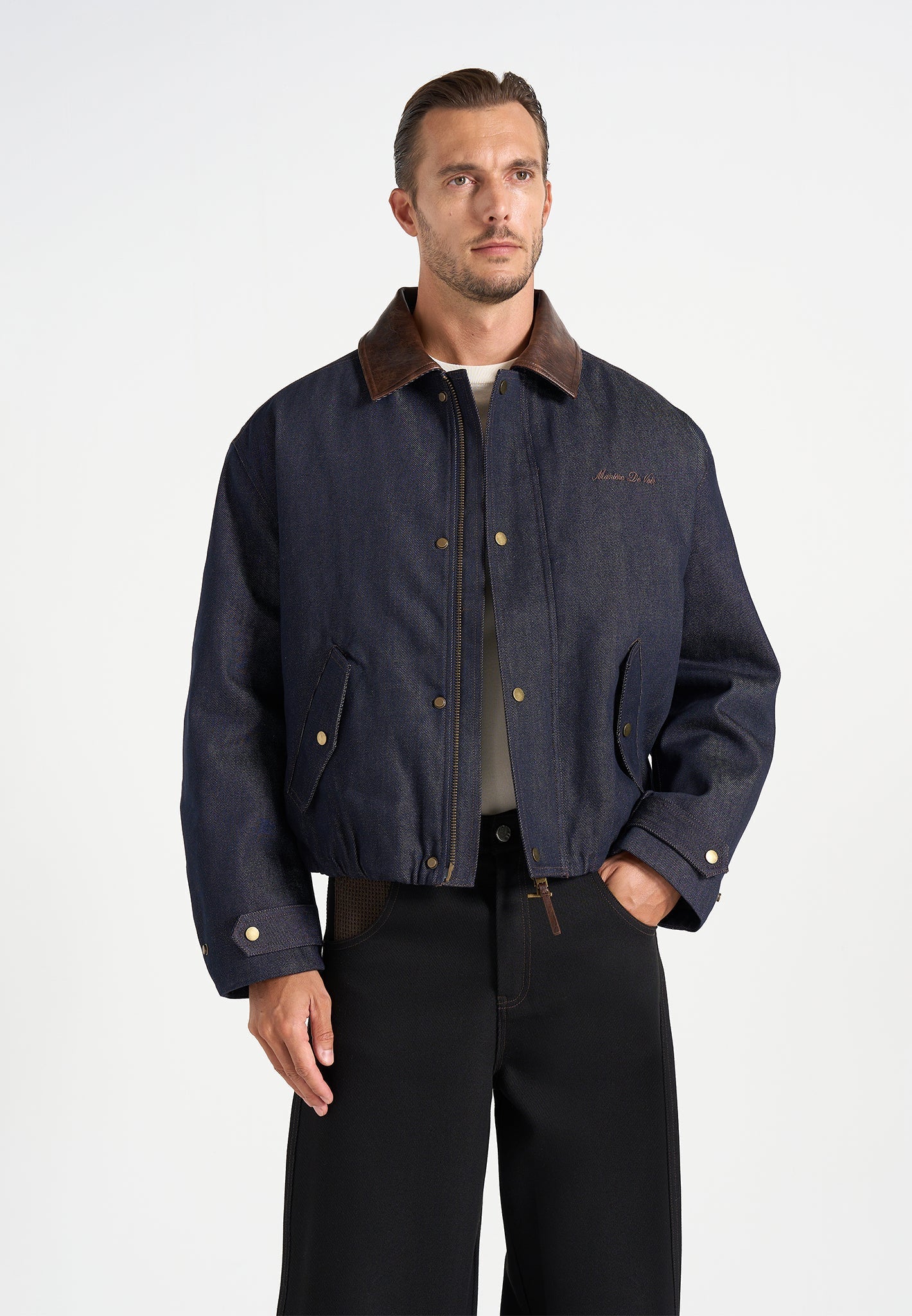 Cameron - Unisex Oversized Denim Bomber Jacket - Indigo