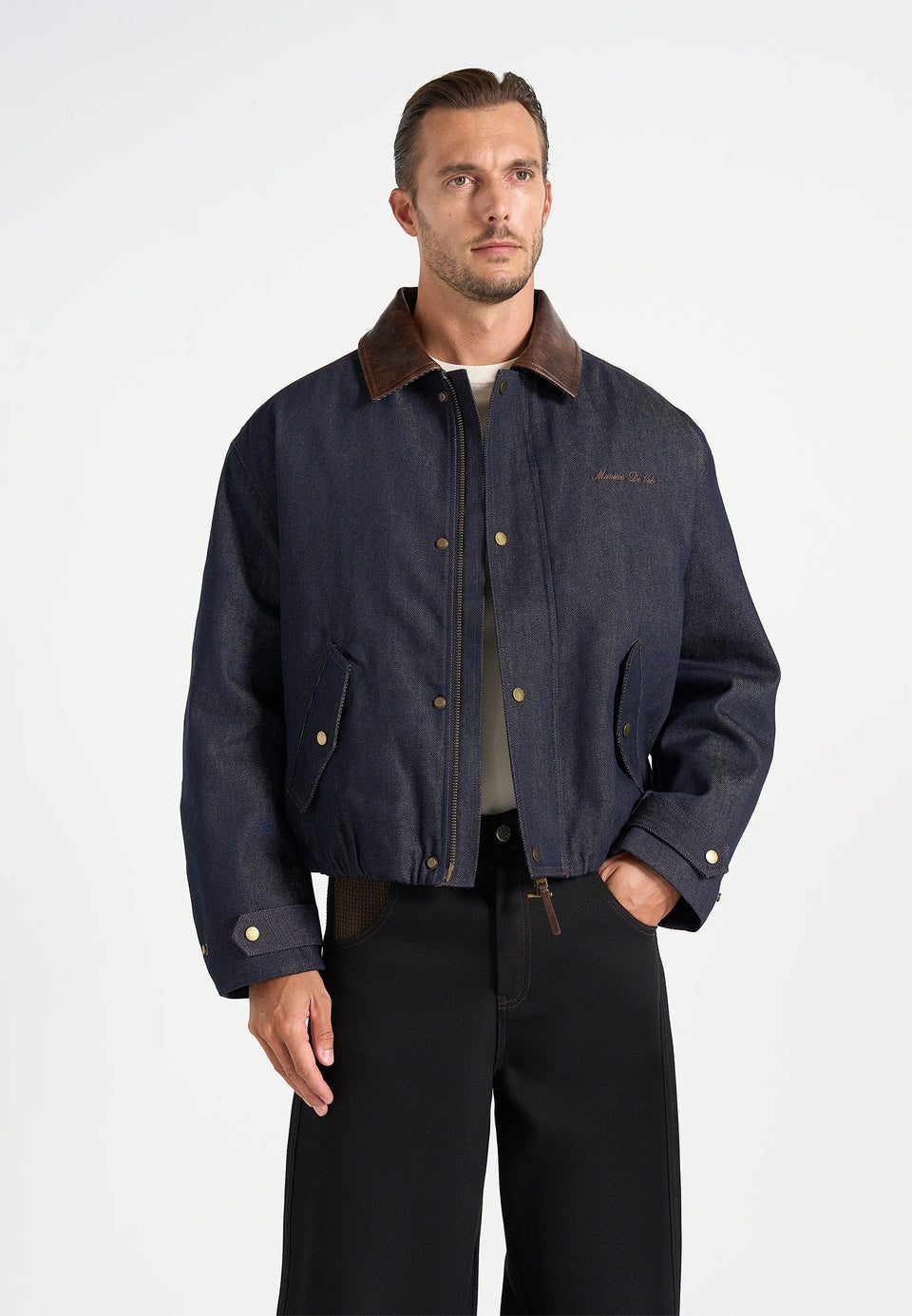 Cameron - Unisex Oversized Denim Bomber Jacket - Indigo