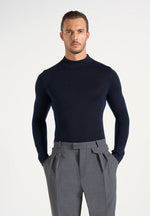 KW003 - Fitted Mock Neck Wool-Blend Jumper - Navy