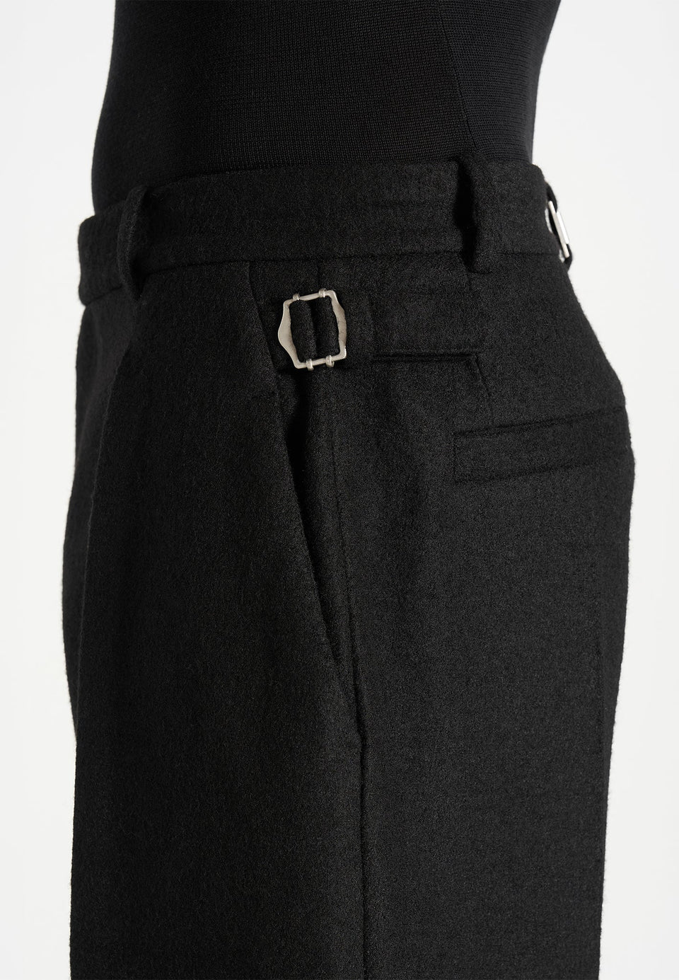 Dorian - Herringbone Brushed Wool Pleated Pants - Black
