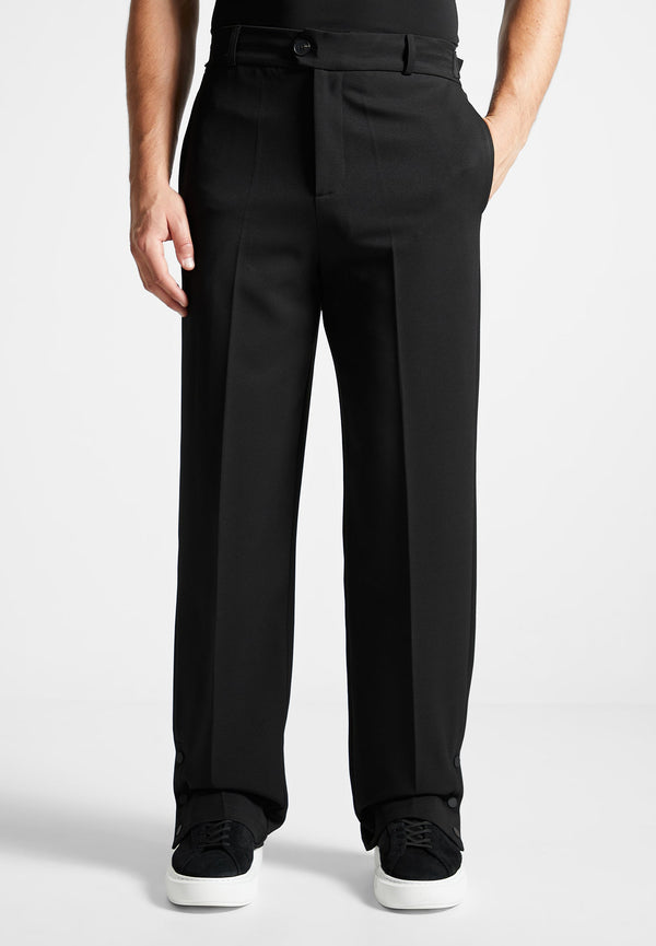 Straight Leg Buttoned Cuff Trousers - Black
