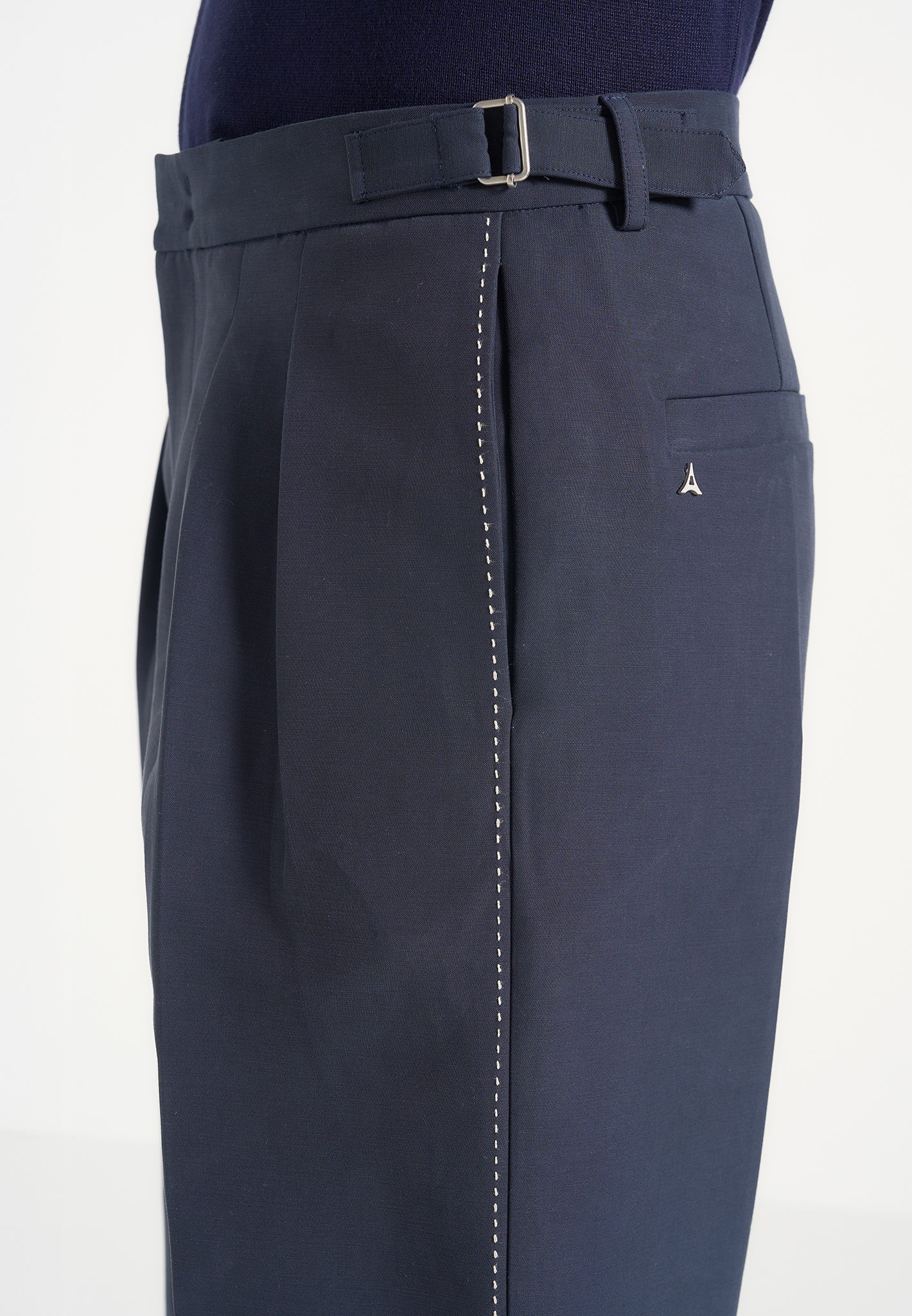 Nolan - Twin Pleat Chino Pants with Stitch Detail - Navy