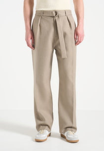 Louis - Relaxed Fit Belted Tailored Pants - Beige
