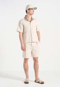 Joel - Twill Shirt with Suede Revere Collar  - Cream