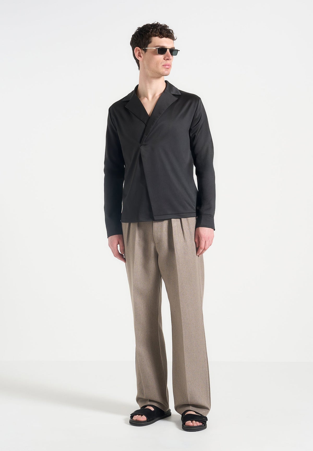 A⁠lban - Satin Double Breasted Shirt - Black